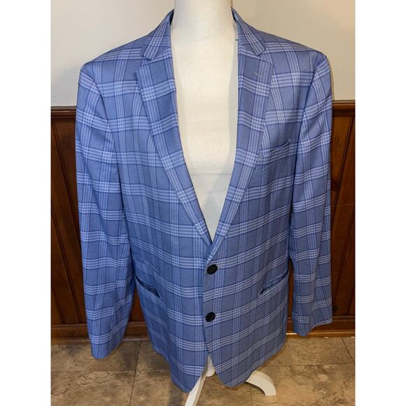 Mens The Savile Row Company‎ Blue Plaid Spring Pockets Buttons Blazer Size 44R - Picture 1 of 16